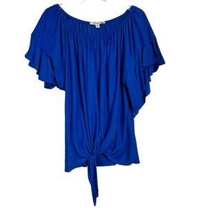 Zac & Rachel Woman 2X Royal Blue‎ Tie Front Ruffle Sleeve Blouse Plus (3065)Size